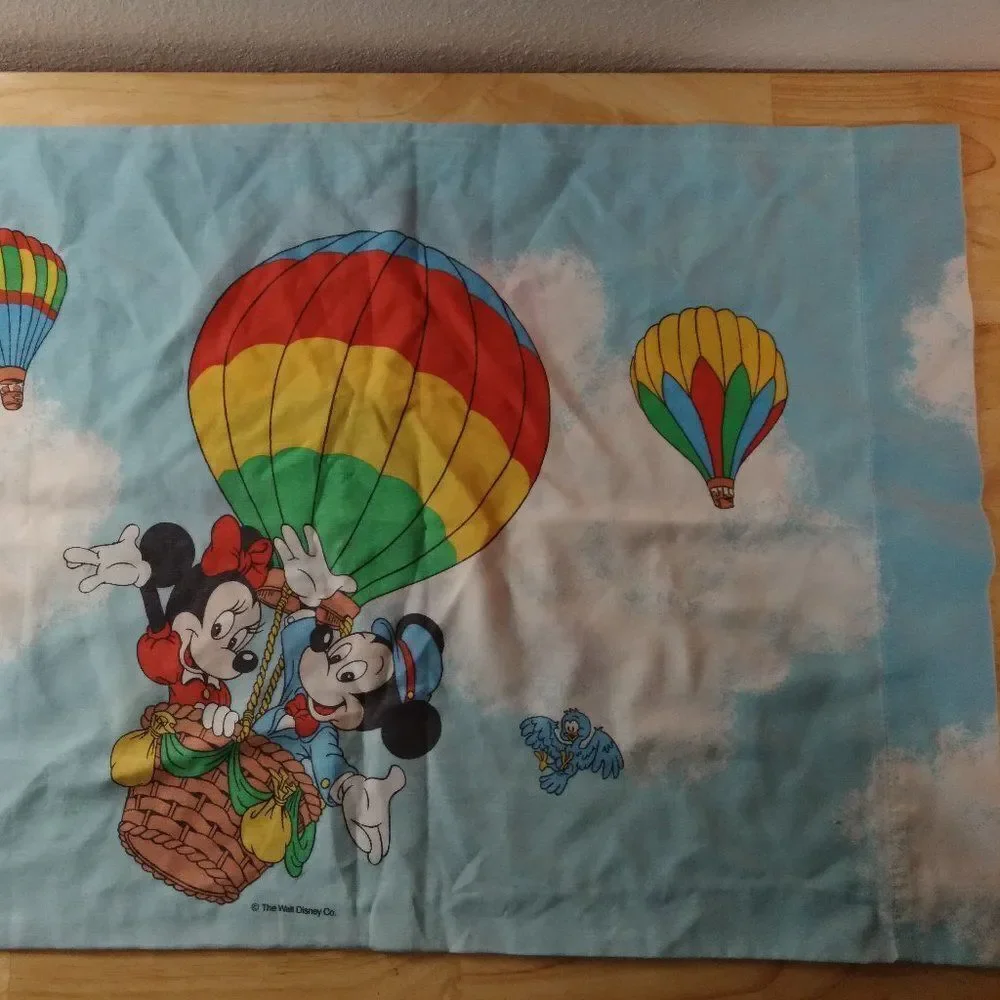 Vintage Mickey Mouse Minnie Hot Air Balloons Pillowcase Cover Disney